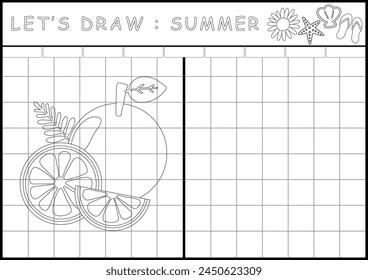 Hoja de cálculo imprimible de verano página de Plantilla de dibujo en ilustración de contorno blanco y negro. Color y libro de dibujo para las habilidades de los niños