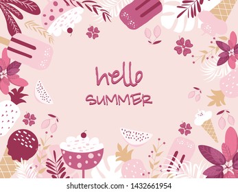 Summer prints, ice-cream ,Summer fruit banner vector image.