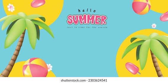 Summer promotion poster banner with summer tropical beach vibes and empty space for promotion text background