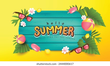 Summer promotion poster banner with summer tropical beach vibes background