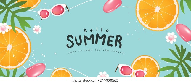 Summer promotion poster banner with summer tropical beach vibes background 