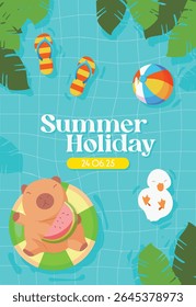 Summer promotion poster banner with summer tropical beach vibes background