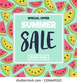Summer promotion - poster with melons and watermelons. Vector.