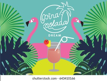 Summer promotion template/  tropical party promotion/  cocktail party poster/ Beach party/ Pina colada dreams