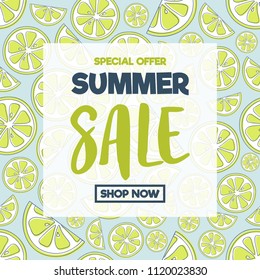 Summer promotions - colourful poster with lime icons. Vector.