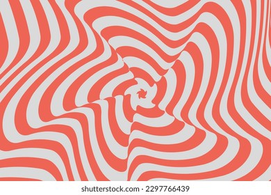 Summer Psychedelic 1960s Design. Retro Background Red Color Swirl. Hypnotic Wavy Pattern in Pop Art Style. Vector Illustration.