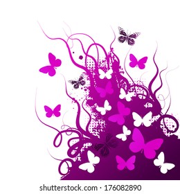 Summer purple abstraction with butterflies. Vector