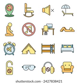 Summer quiet spaces icons set. Outline set of summer quiet spaces vector icons thin line color flat on white