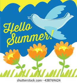 Summer Quote bird flowers Vector
