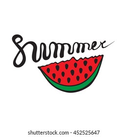 Summer quote. Brush pen handwritten lettering inspirational typography. Illustrations with sun and palms. Vector isolated 