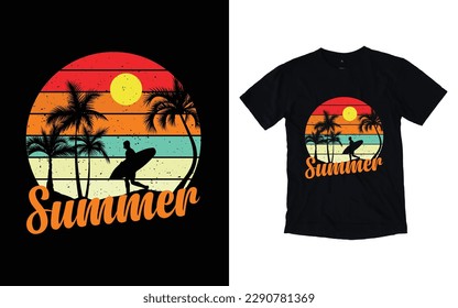 Summer quote retro t-shirt design, Free vector summer t-shirt design, Free vector surfing retro t-shirt design