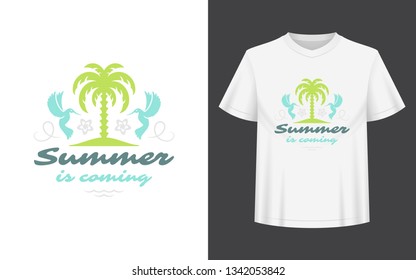 Summer quote or saying can be used for t-shirt, mug, greeting card, photo overlays, decor prints and posters. Summer is coming message, vector illustration.