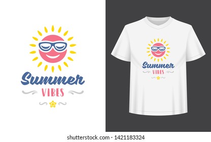 Summer quote or saying can be used for t-shirt, mug, greeting card, photo overlays, decor prints and posters. Summer vibes message, vector illustration.