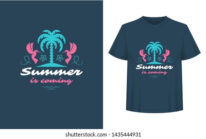 Summer quote or saying can be used for t-shirt, mug, greeting card, photo overlays, decor prints and posters. Summer is coming message, vector illustration.