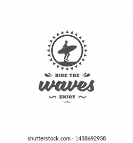 Summer quote or saying can be used for t-shirt, mug, greeting card, photo overlays, decor prints and posters. Ride the waves message, vector illustration.