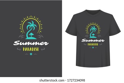 Summer quote or saying can be used for t-shirt, mug, greeting card, photo overlays, decor prints and posters. Summer paradise message, vector illustration.