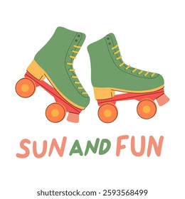 Summer quote, sun and fun phrase. Vector illustration on a white background. Summer poster, print, card, kids apparel decor, sticker.