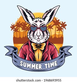 summer rabbits partying on the beach