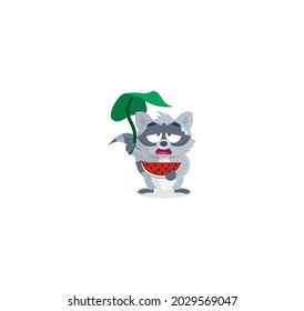 Summer Racoon Sticker Icon Isolated On White Background