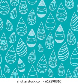 Summer rain. Happy seamless vector pattern with hand drawn raindrops
