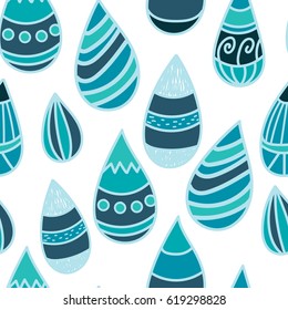 Summer rain. Happy seamless vector pattern with hand drawn raindrops
