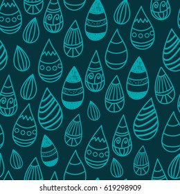 Summer rain. Happy seamless vector pattern with hand drawn raindrops
