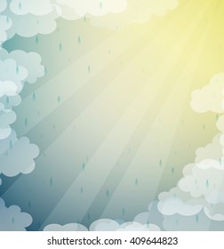 summer rain and sun beams, clouds and sun backgrounds, vector