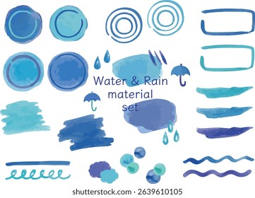 Summer rain and water image Set of frame title icon material drawn with watercolor