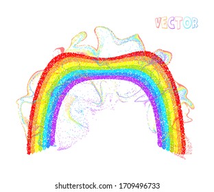 Summer rainbow. The arched object is bright colored, with colorful spectrum dust particles. An object on an isolated background.