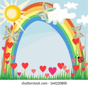 Summer rainbow and butterflies