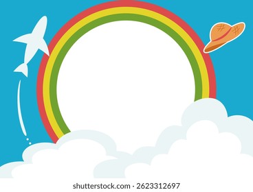Sommer Regenbogen Himmelsrahmen mit Flugzeug
