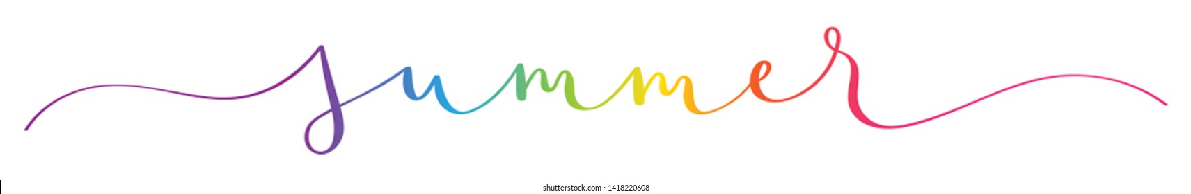 SUMMER rainbow vector brush calligraphy banner with swashes