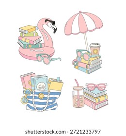 Summer Reading Clip Art Set with Books and Beach Accessories