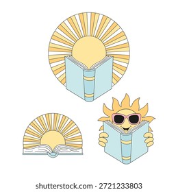 Summer Reading Clip Art Set with Sun and Books Illustration