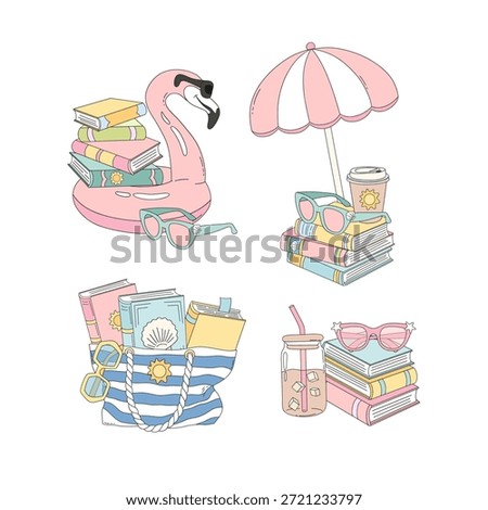 Summer Reading Clip Art Set with Books and Beach Accessories