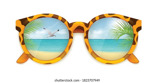 Summer realistic background with sunglasses and beach resort symbols vector illustration