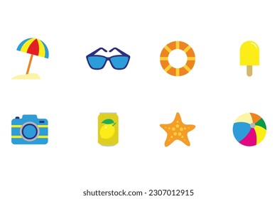 Summer realistic rendering vector icons set.
