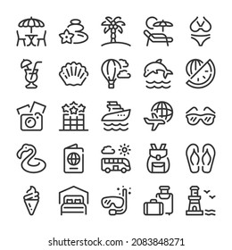 Summer and recreation icons set. Line style