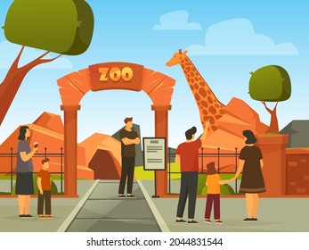 Summer recreation in zoo with family, background