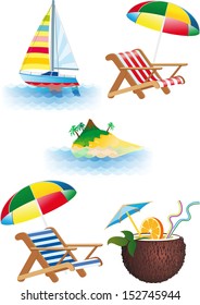  Summer recreations and travel objects vector set