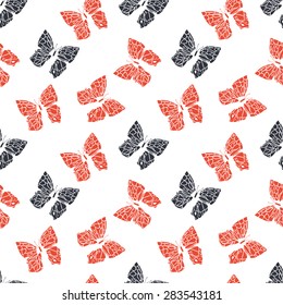 Summer red and blue butterfly wallpaper, seamless pattern 