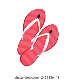 Summer red striped flipflops on a white background.