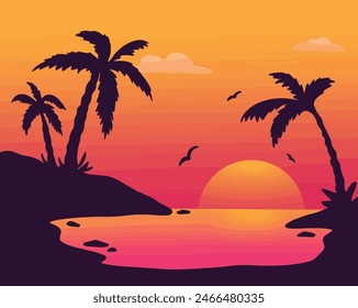 Summer red sunset at the beach
