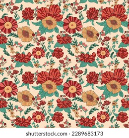 Summer Red and Yellow Floral Seamless Pattern