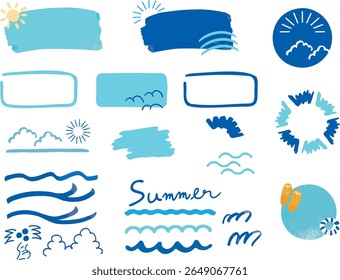 Summer refreshing blue color with the image of the sea or the west coast Vector illustration frame material