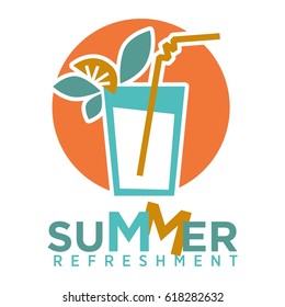 Summer refreshing cocktail with straw, fruits and mint on background