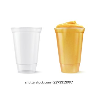 Summer refreshing cold cocktail in a plastic cup. Vector illustration isolated on white background