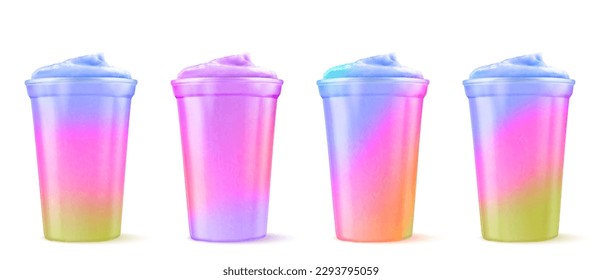 Summer refreshing cold cocktail in a plastic cup. Vector illustration isolated on white background