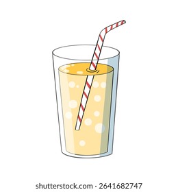 Summer refreshing drink in a glass with a straw: soda, juice, cocktail, lemonade or lemon water, hand-drawn outline illustration in doodle style, isolated design element on a white background
