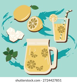 Summer refreshing drink made from fresh lemons sticker set